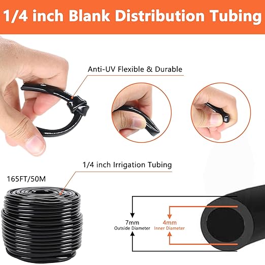 Drip Irrigation System, Irrigation System for Garden with 165FT 1/4 Inch Blank Distribution Tubing, DIY Saving Water Garden Watering System, Automatic Drip Irrigation Kits for Greenhouse Accessories
