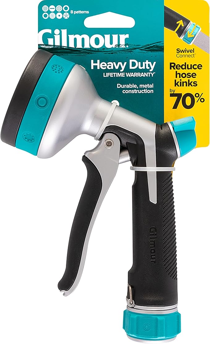 Gilmour Heavy Duty Front Control Garden Hose Nozzle with 8 Pre-set Spray Patterns, Water Hose Nozzle for Watering Garden or Lawn