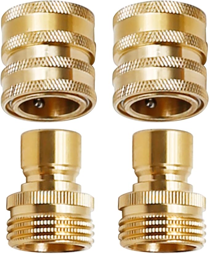 VIKKSAER 3/4 inch Garden Hose Quick Connect Water Hose Fittings, Thread Brass Water Hose Connectors (4PCS)