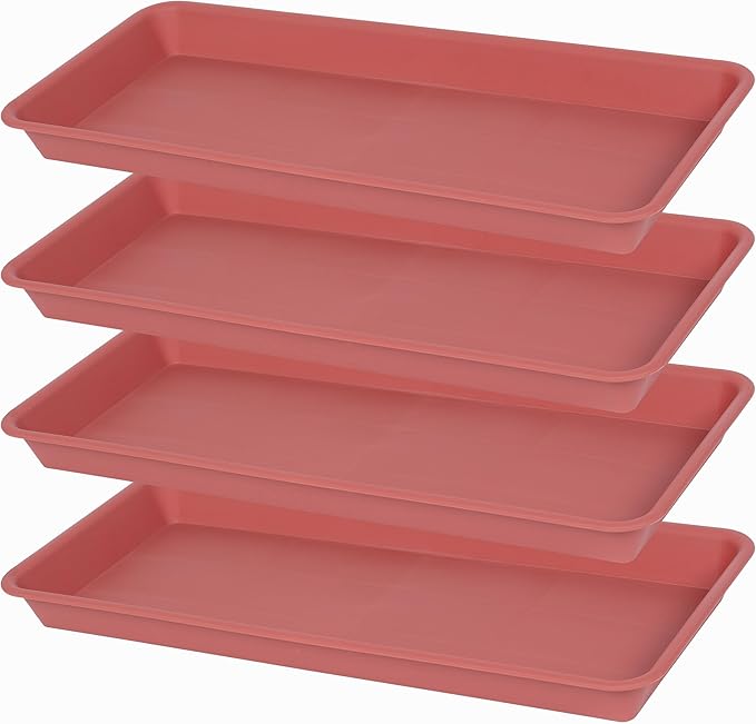 4 Pack of Plastic Plant Tray Saucer Rectangular 17 18 inch, Planter Trays Saucers for Indoors Outdoor, Plant Water Drip Tray for Flower Planter, Windowsill Trays (7.8 X 17.5'', Terracotta)