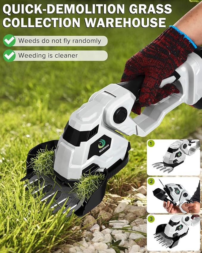 Cordless Hedge Trimmer,2 in 1 Cordless Grass Shear & Hedge Shear/Shrubbery Trimmer with Dual-Action Blade Cutting Capacity,Hedge Shear with 2 PCS Rechargeable Battery and Charger for Garden,Lawn