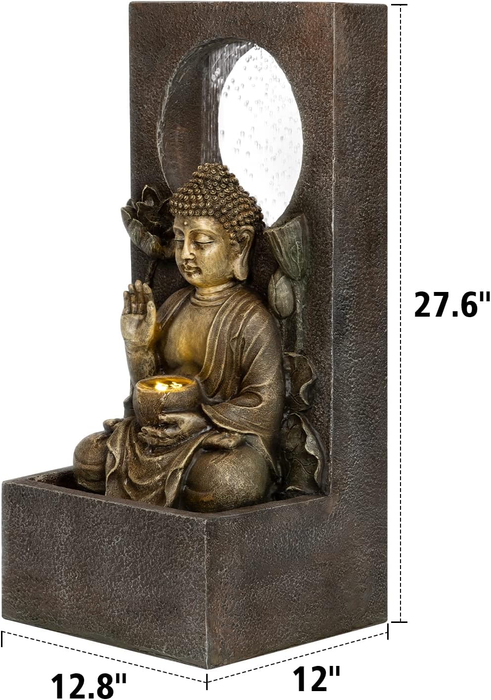 Ferrisland Buddha Waterfall Fountain Indoor & Outdoor, Freestanding Relaxing Water Fountain, Asian Zen Fengshui Patio Garden Backyard Decking Home Decor, Gift Ideas (Gold, 27.6" H)