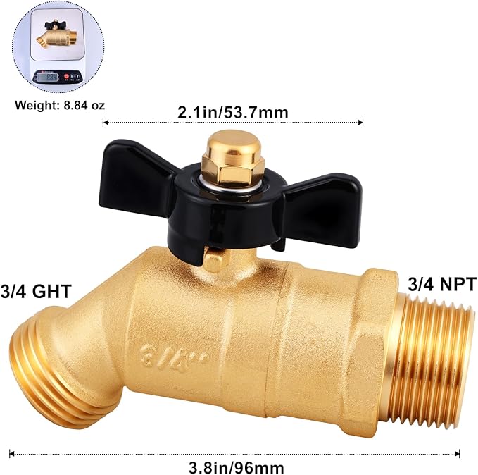 UNWAVER Garden Hose Full Flow Faucets Heavy Brass Bibb 3/4" Male NPT inlet Connection with 3/4" Male GHT water hose outlet (Butterfly Handle 1PCS)