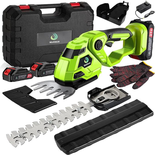 Cordless Hedge Trimmer,2-in-1 Hedge Trimmer,Cordless Grass Shear & Shrubbery Trimmer with Dual-Action Blade Cutting Capacity,Hedge Shear with 2 PCS Rechargeable Battery and Charger for Garden,Lawn