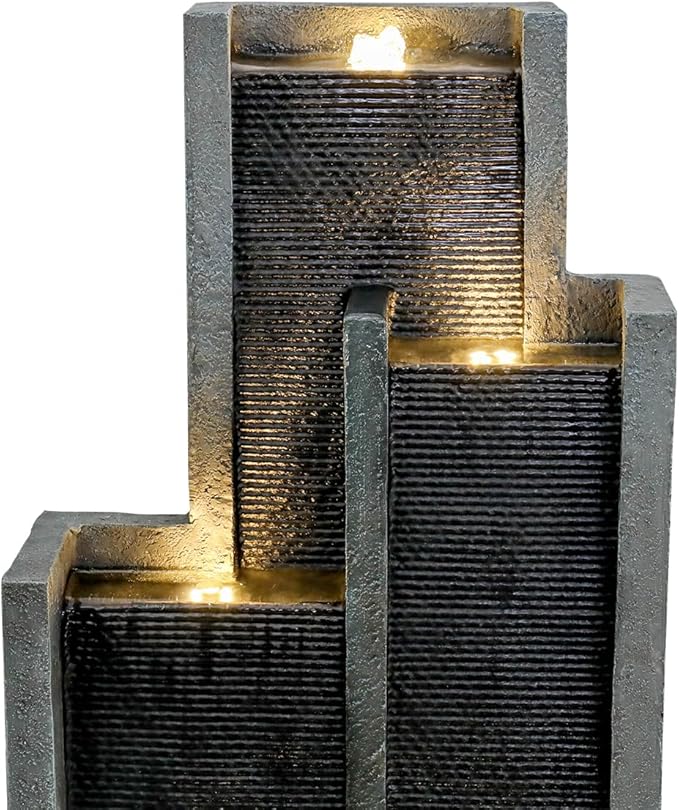 SunJet 5-Tiers Indoor/Outdoor Garden Water Fountain - 50.7inches Modern Floor-Standing Cascading Water Feature - Suitable for Deck, Patio, Porch, Yard Decor