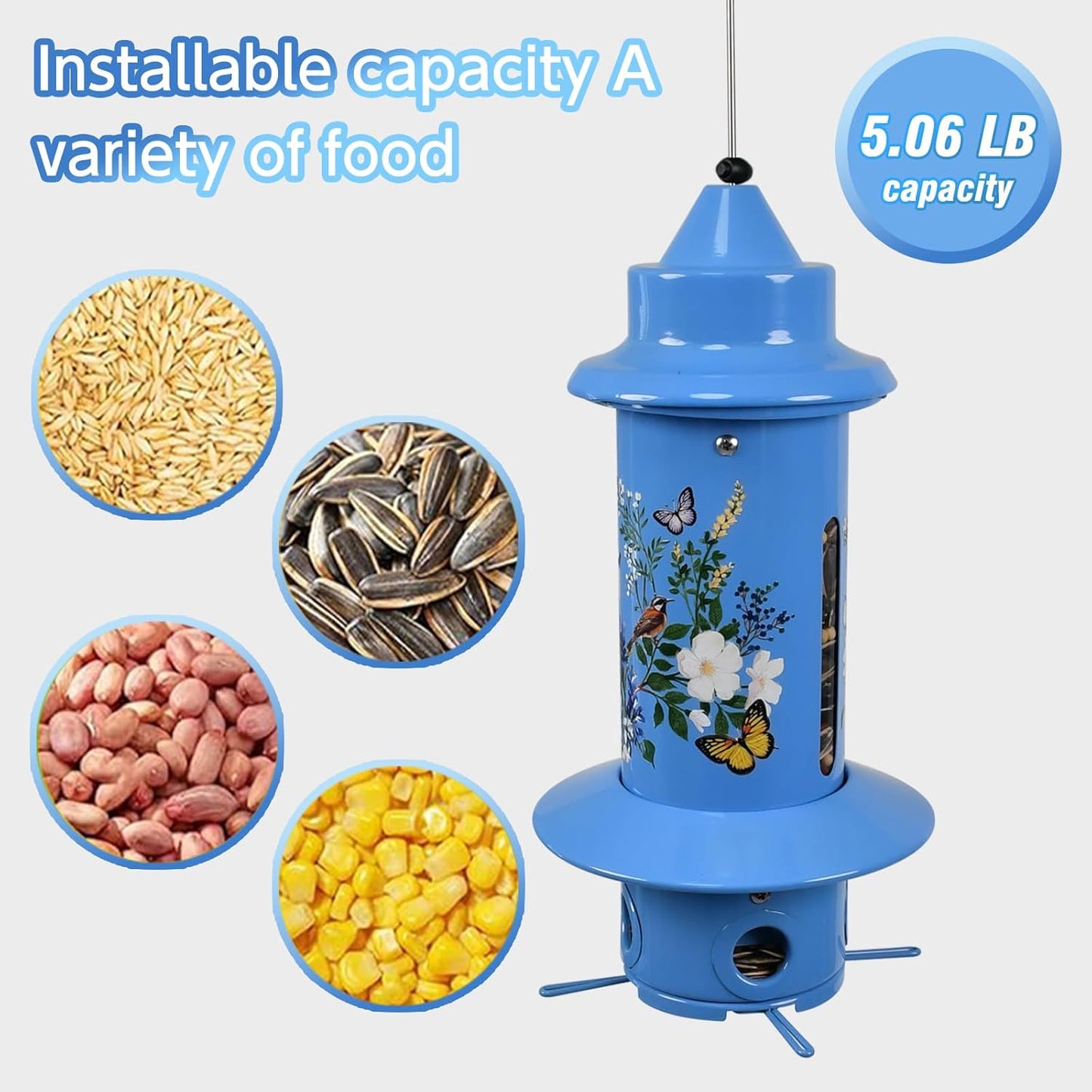 Squirrel Proof Bird Feeders, Long Lasting Bird Feeder for Outdoors, Reliable and Rust Resistant Metal Station for Prevents Squirrels from Stealing Food,5LB Large Capacity,Blue