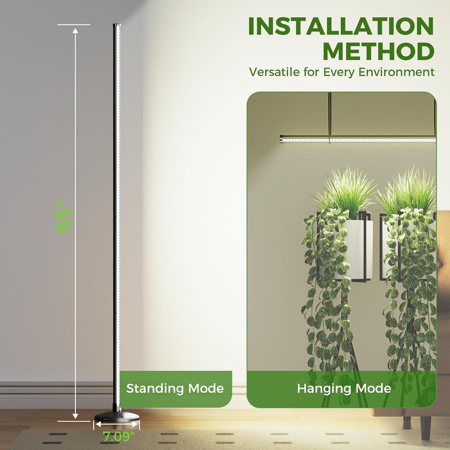 Grow Lights for Indoor Plants, 192 LEDs 42W Vertical Full Spectrum Grow Light 65 Inch Standing Grow Lights with Timer 3 Light Modes 5-Level Dimmable Wide Coverage