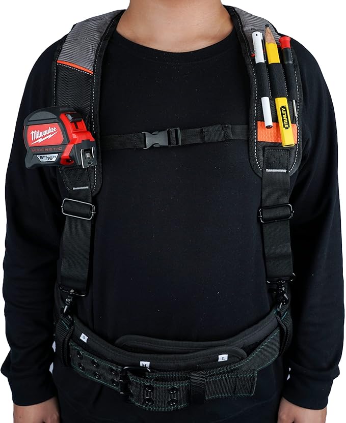 KUNN Tool Belt Suspenders Padded Carpenter Construction Electrician Work Suspender with Attachment Loops for Men,Grey