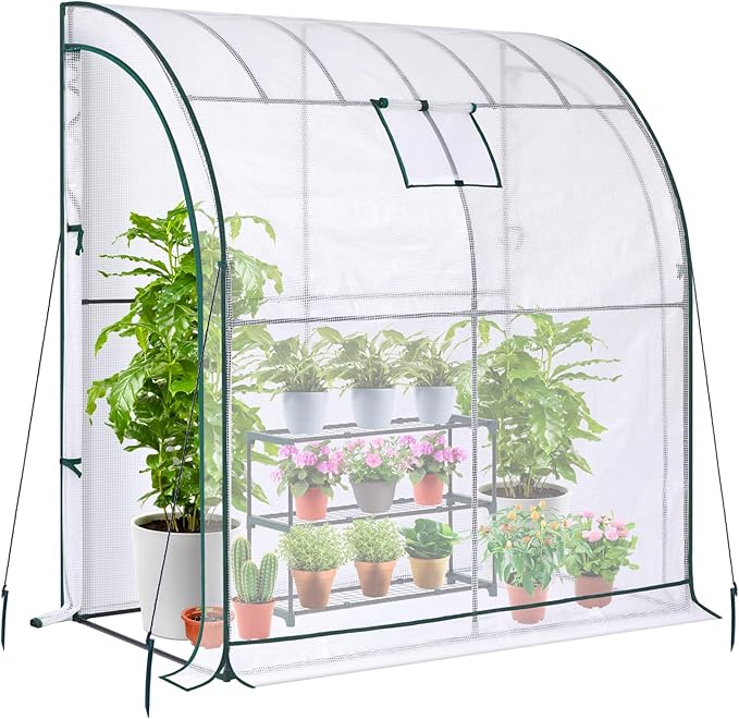Lean to Greenhouse with 3-Tier Shelves: Ohuhu Portable Walk-in Wall Mounted Green House with Mesh Windows, 79"x39"x83" Reinforced Lean-to Wall Greenhouses with 2 Roll-Up Zipper Doors for Outdoors