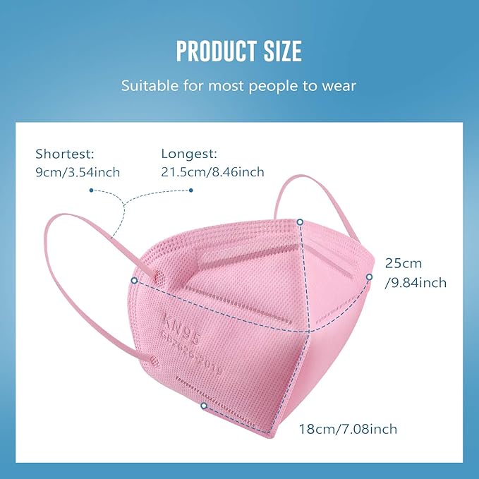 WWDOLL KN95 Face Mask 50 Pack, 5-Layers Breathable KN95 Masks, Pink