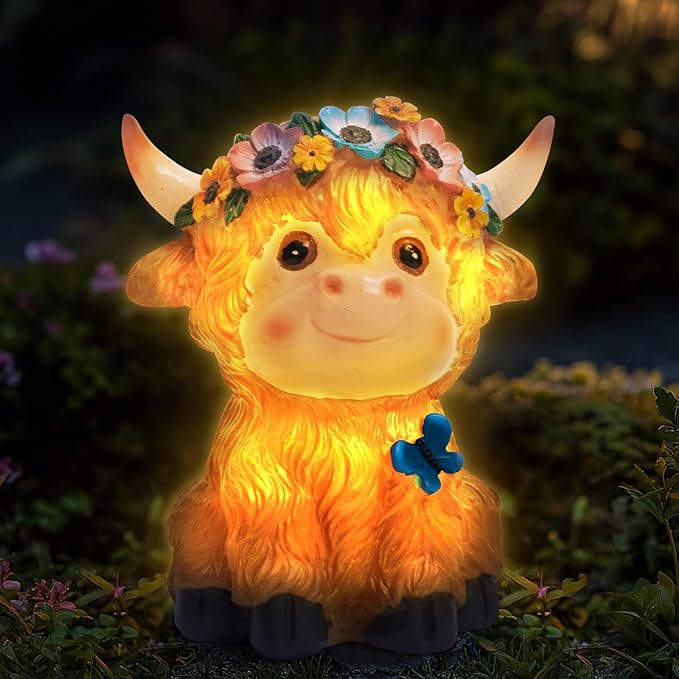 Solar Garden Decor Outdoor Statues Cow - Lawn Decor Statue for Patio, Balcony, Yard Ornament - Unique Gifts for Housewarming, Birthday, Christmas