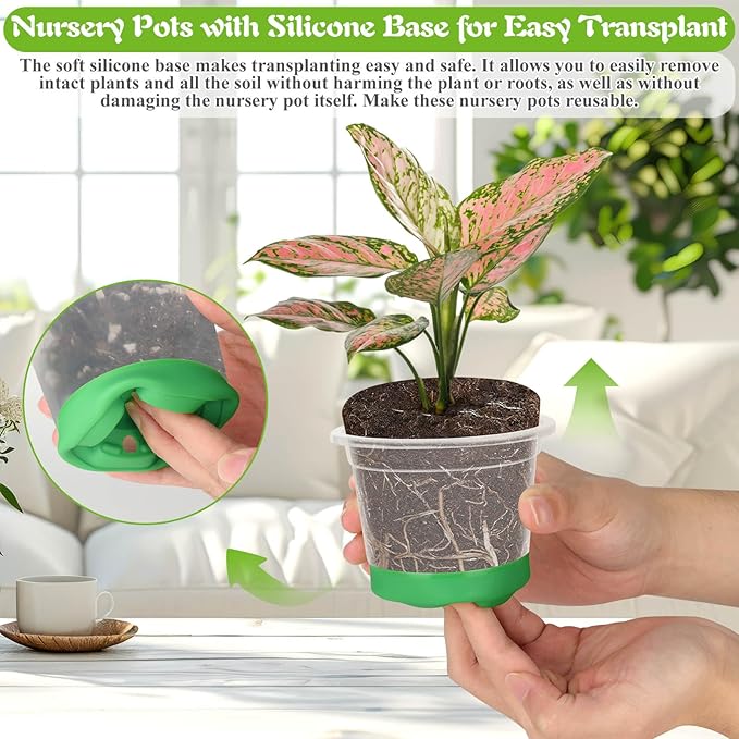 Caffox 51PCS Reusable Seed Starter Kit Includes 26 Packs 3 Sizes Clear Nursery Pots with Silicone Base, Repotting Mat, Gardening Gloves, Plant Labels and Seedling Tools for Easy Transplant