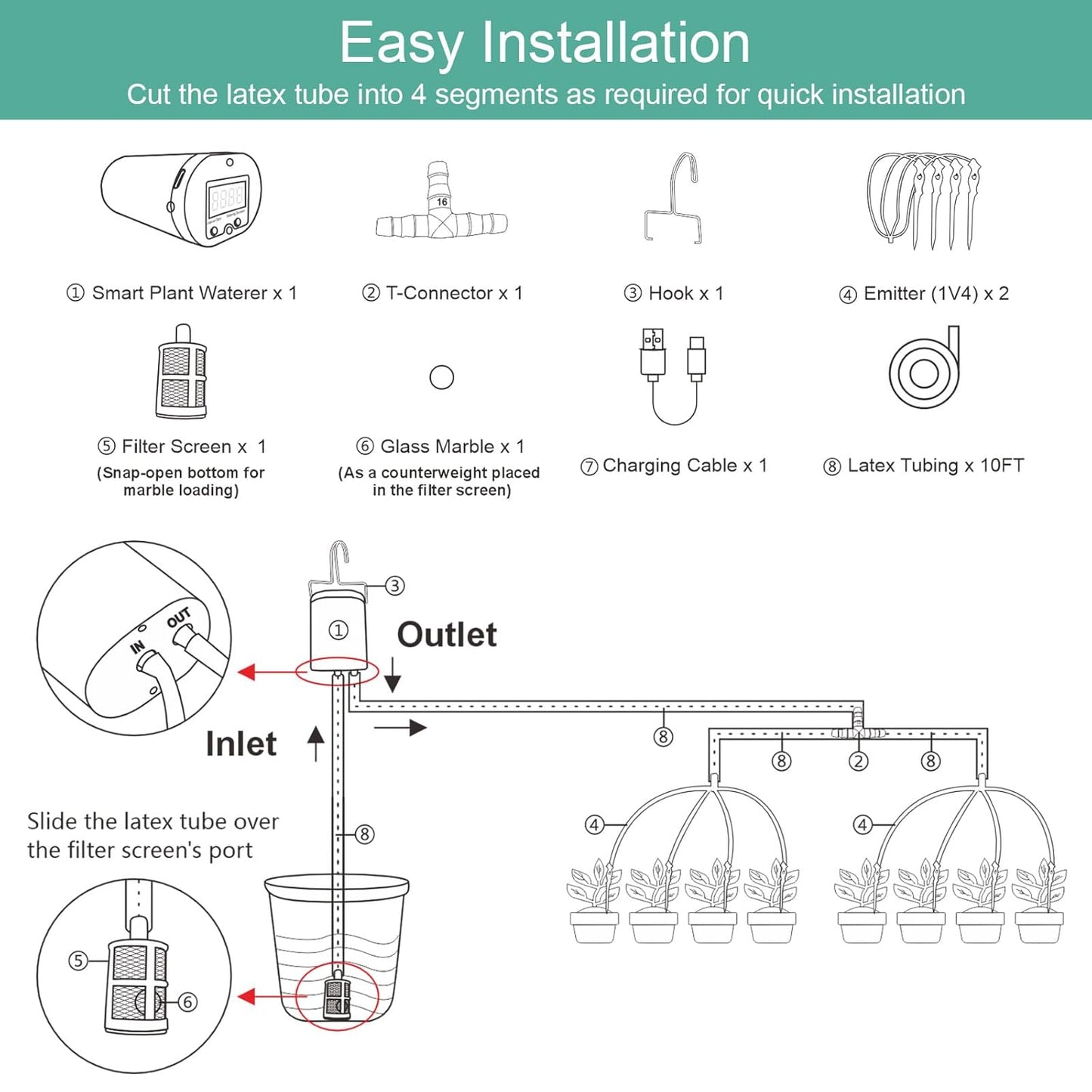 Automatic Watering System for 8 Potted Plants, Vacation Plant Watering Devices with Drip Irrigation Kits, Automatic Plant Waterer Indoor for Windowsill, Balcony, Green House (3rd Gen)