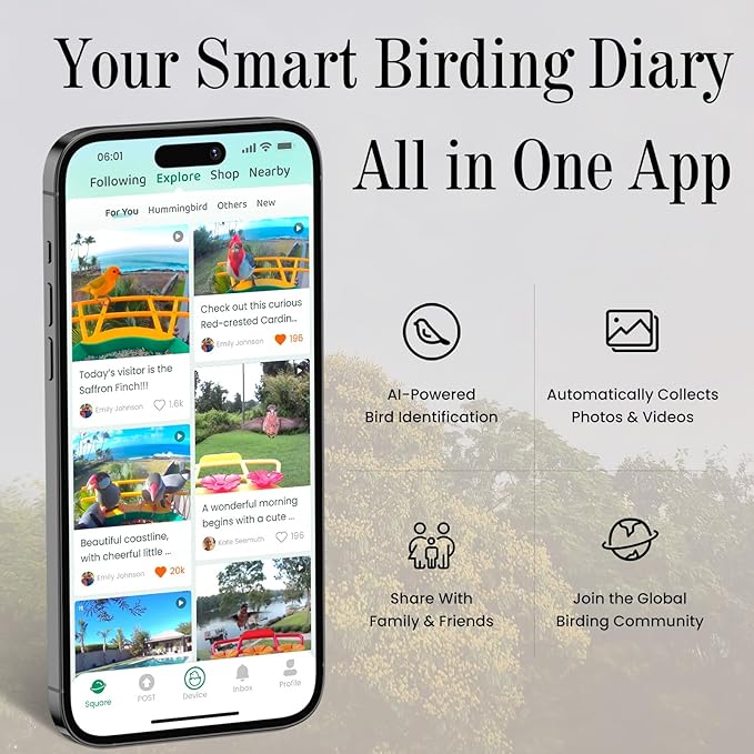 Smart Window Bird Feeder with Camera, 24/7 Powered for 2K HD Live View & AI Species ID, Wild Bird House with 3 Strong Suction Cups, Gift for Bird Watchers (Clear)