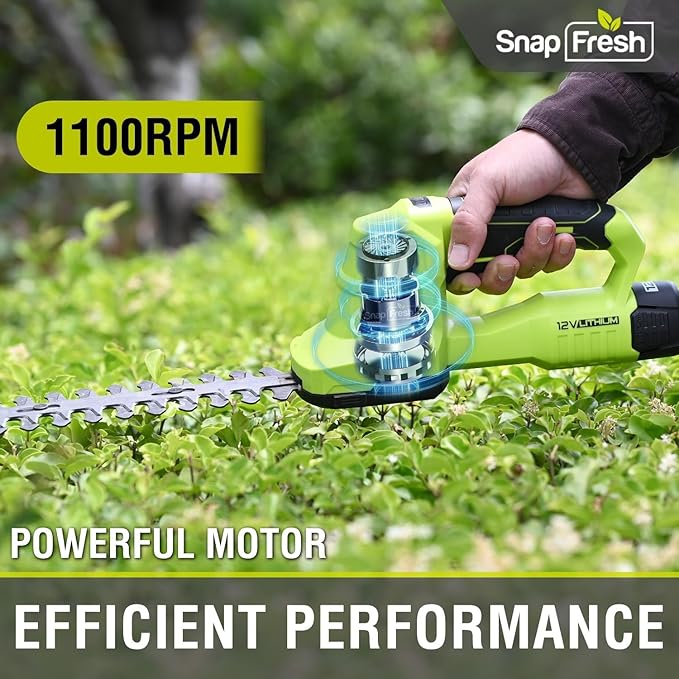 SnapFresh 12V Cordless Grass Shears & Hedge Trimmer, 2 in 1 Handheld Bush Trimmer & Grass Cutter with 2.0Ah Battery & Charger Included, Lightweight Electric Shrubbery Trimmer for Garden & Lawn