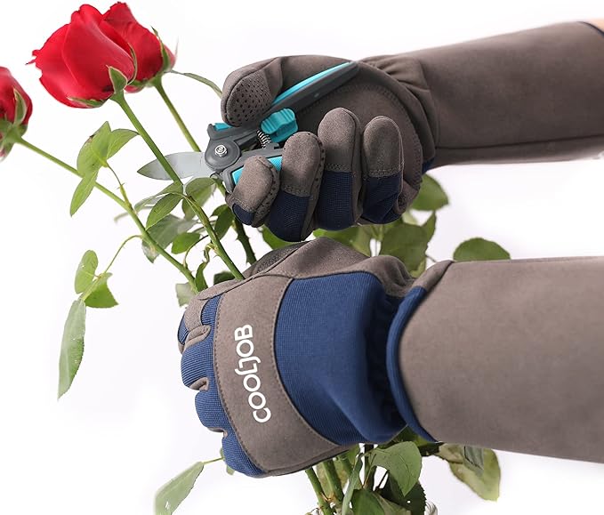 COOLJOB Thorn Proof Rose Pruning Garden Gloves for Men, Long Sleeve Padded Yard Work for Bush, Blackberry, Cactus, Heavy Duty/Puncture Resistant/Machine Washable, Medium, Navy