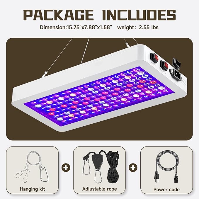 B1500W LED Plant Grow Light Dimmable,Best Grow Lights for Indoor Plants Full Spectrum, Seed Starting Seedlings Vegetable Hanging Growing Lamps, Double Switch Grow Light for Indoor Plants