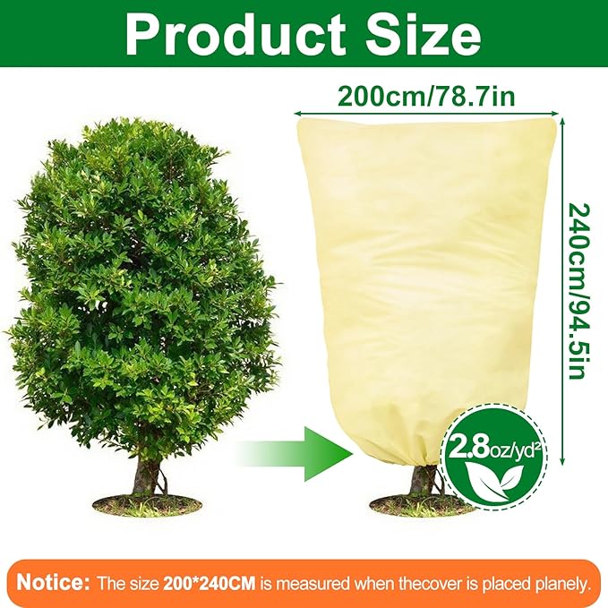 2 Packs Plant Covers for Winter 200x240cm, Shrub Covers for Winter, Plant Cover Freeze Protection, Cold Frost Protection Cover with Zipper Drawstring(80gsm)