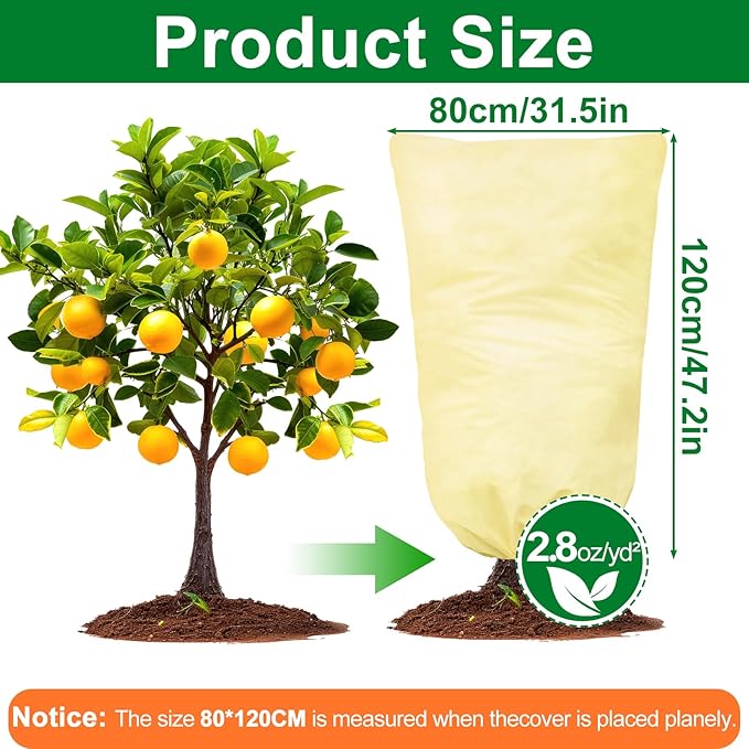 2 Packs Plant Covers for Winter 80x120cm, Shrub Covers for Winter, Plant Cover Freeze Protection, Cold Frost Protection Cover with Zipper Drawstring(80gsm)