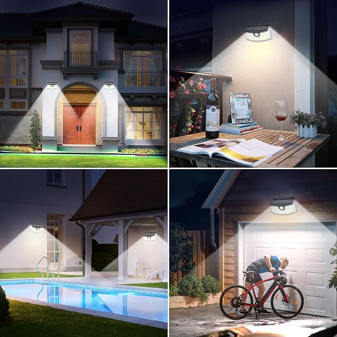 Aootek New Solar Motion Sensor Lights 120 LEDs with Light Reflector,270° Wide Angle, IP65 Waterproof, Step Lights for Front Door, Yard, Garage, Deck (Front Button 8-Pack)