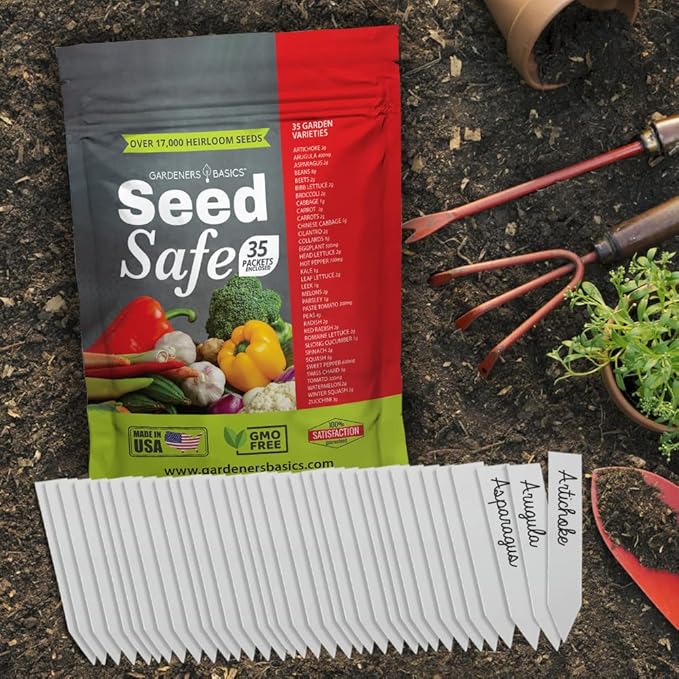 Gardeners Basics Seed Safe Kit โ 35 Easy-to-Grow Heirloom Vegetable Seeds for Beginners โ Non-GMO Garden Starter Set with 17,000+ Seeds โ Perfect Gardening Gift for New Gardeners or Families
