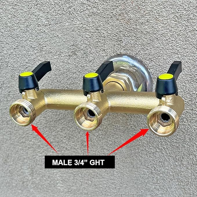 HQMPC Hose Splitter Garden Hose 3 Way Valve Brass Hose Splitter With Solid Long Handle Hose Spigot Splitter 3 Way Valve 3/4" GHT Thread