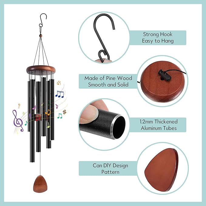 Large Aluminium Wind Chimes 37" Inches to Create a Zen Atmosphere Suitable for Outdoor, Garden, Patio Decoration, Classic Wind Chimes Suitable as A Gift for Unisex (Black)