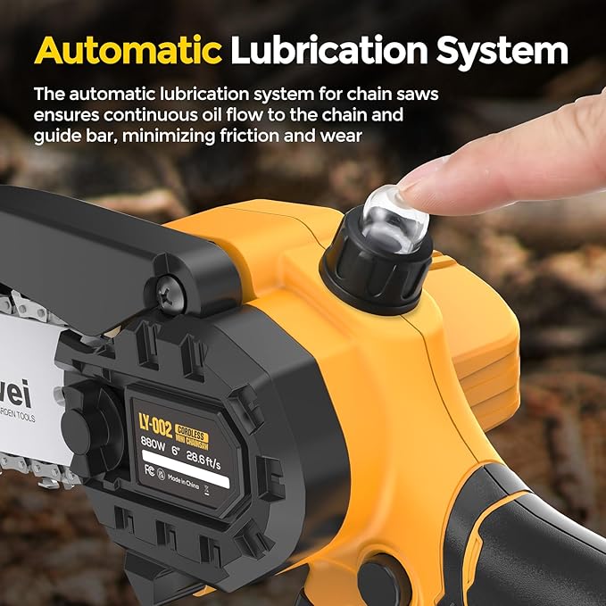 Mini Chainsaw Cordless, 6 inch Electric Chain Saw with 2 Pack 2.0Ah Rechargeable Batteries, Battery Powered Handheld Saw for Trees Trimming Wood Cutting, Perfect Gardening Tools,Gift for Men Dad Women