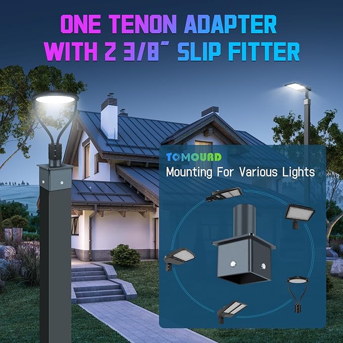 5" Square Mount Bracket for Parking Lot Light, 2-3/8" Heavy Duty Vertical Mounting Bracket Arm Rust-Proof Sturdy Poles Top Mount Tenon Adapter Slip Fitter for Outdoor Street Shoebox Area Light