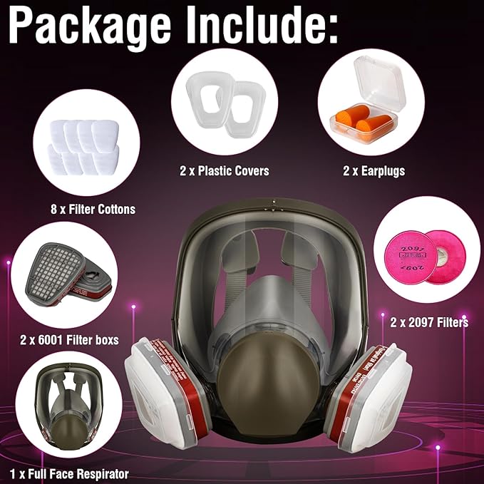 Full Face Respirator Mask - Gas Masks Survival Nuclear and Chemical for Asbestos, Fume, Resin, Dust and Chemical