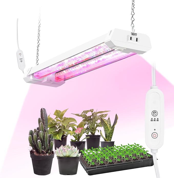 Hlite 16inch Adjustable Full Spectrum Plant Growing Lamps- Linkable Grow Lights for Indoor Plants Plug and Hanging Design with On/Off Switch Timer Hanging Grow Light from Seedling to Flowering,White