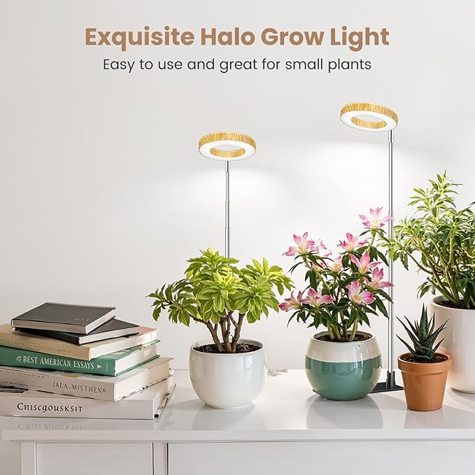 Kullinss Grow Light, 48 LEDs Full Spectrum Plant Lights for Indoor Growing with Base, Wood Grain Small Plant Growing Lamp with 6/12/16H Timer, 3 Color Modes, 5 Brightness, 6.5"-26" Height Adjustable