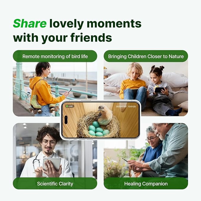 Smart Birdhouse with 2K HD Camera, Solar Powered & Battery, Night Vision, AI Bird Identification, Real-Time Alerts, APP Control, Outdoor Wooden Bird House, Ideal Gift for Bird Lovers