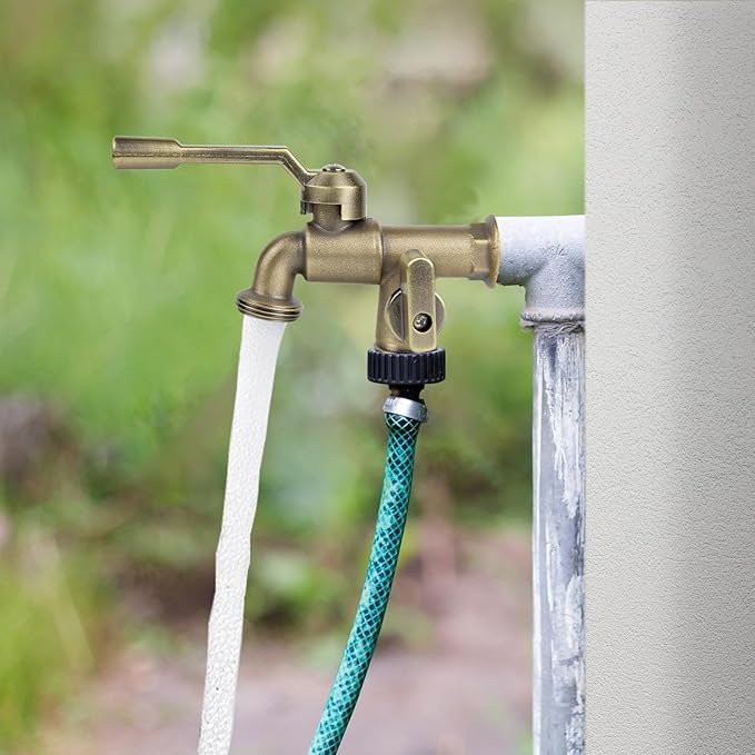 Outside Water Faucet,Outdoor Wall Mounted Garden Double Faucets Two 3/4 inch Brass Ball Valves Water Tap Frost-Proof Outside Spigot Replacement with 2 Outlets for Home Balcony (Bronze 3/4" Male Inlet)