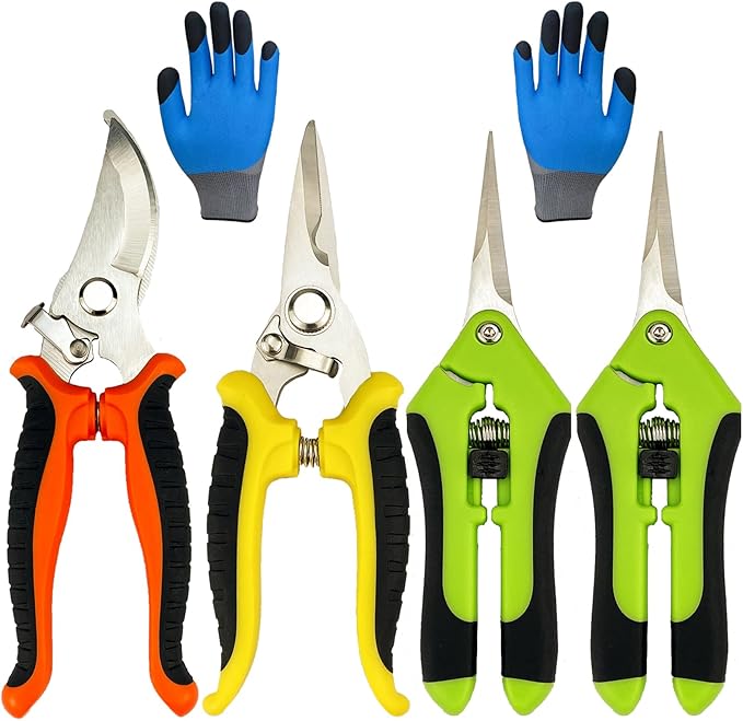 Pruning Shears, 5 Pack Garden Shears with Gardening gloves, Clippers Handheld, Stainless Steel Garden Snips, Lengnoyp Pruners for Gardening