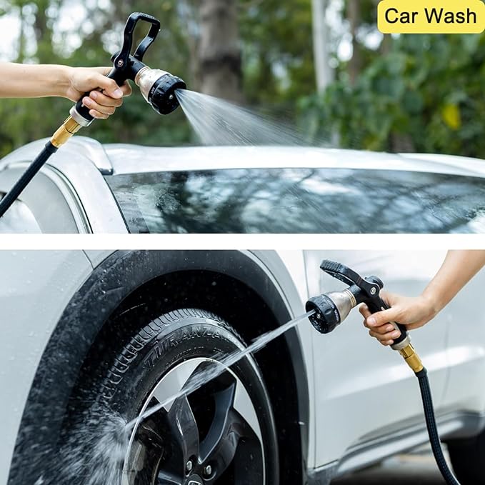 FANHAO Heavy Duty Fireman's Hose Nozzle, Metal Water Nozzle with 8 Spray Patterns,High Pressure Garden Hose Sprayer with Lever Control and Non-Slip Grip to Water Lawns & Plants, Wash Cars & Clean