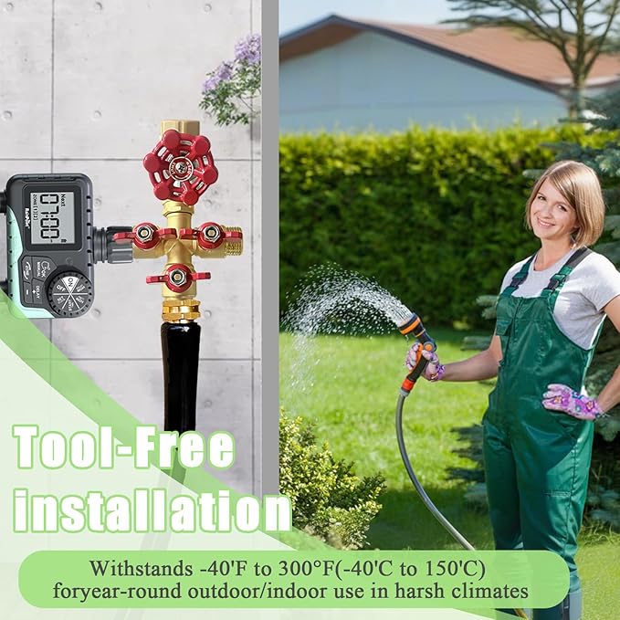 3 Way Garden Hose Splitter, Solid Brass High Flow Spigot Splitter with 3/4” GHT Thread, Individual Shut-Off Valves & Long Handle, Heavy Duty Hose Manifold for Outdoor Faucet