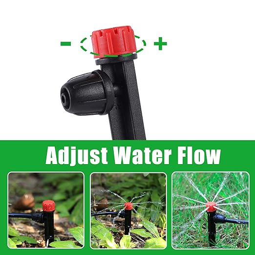 Drip Irrigation Emitters with Adjustable 360 Degree Water Flow Drippers for 1/4 inch Tubing,25pcs Garden Drippers Sprayer 25pcs Drip Irrigation Emitters Perfect(50pcs-Colorful*25 Sprayer*25 Drip)