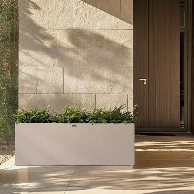 42 Inch Rectangular Concrete Planter(42Lx14Wx15H,58 Pounds),Durable All-Weather Use with Drainage Holes,Large Rectangular Planter for Outdoor Indoor Plants