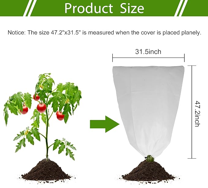 8 Pack Plant Covers Freeze Protection for Winter, 47.2"×31.5" Frost Cloths for Outdoor Plants Cold Weather Blankets with Drawstrings