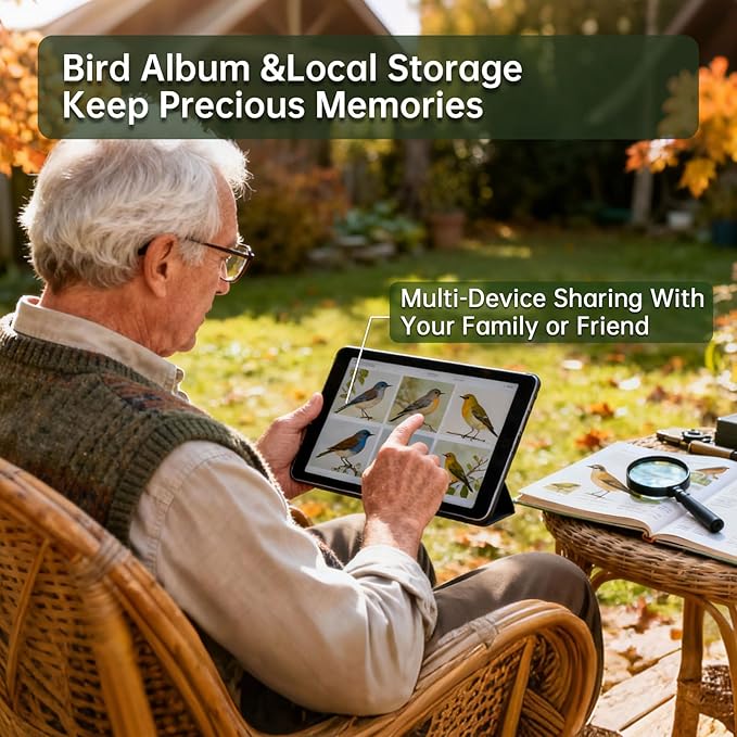 Smart Bird Feeder with Camera, 2K HD, Auto AI Identify 10000+ Birds, Solar-Powered, Night Vision, Real-Time Alerts, Family/Friend Sharing, Gift for Family and Bird Lovers