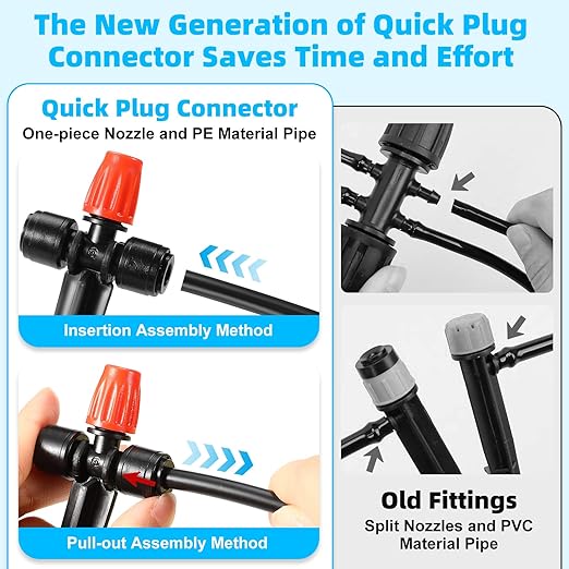 75FT Drip Irrigation System - Easy to Assemble Quick Plug Adjustable Spray Volume Garden Watering/Misting Cooling System with 1/4" Polyethylene (PE) Water Pipes for Gardens, Raised Beds, Lawns