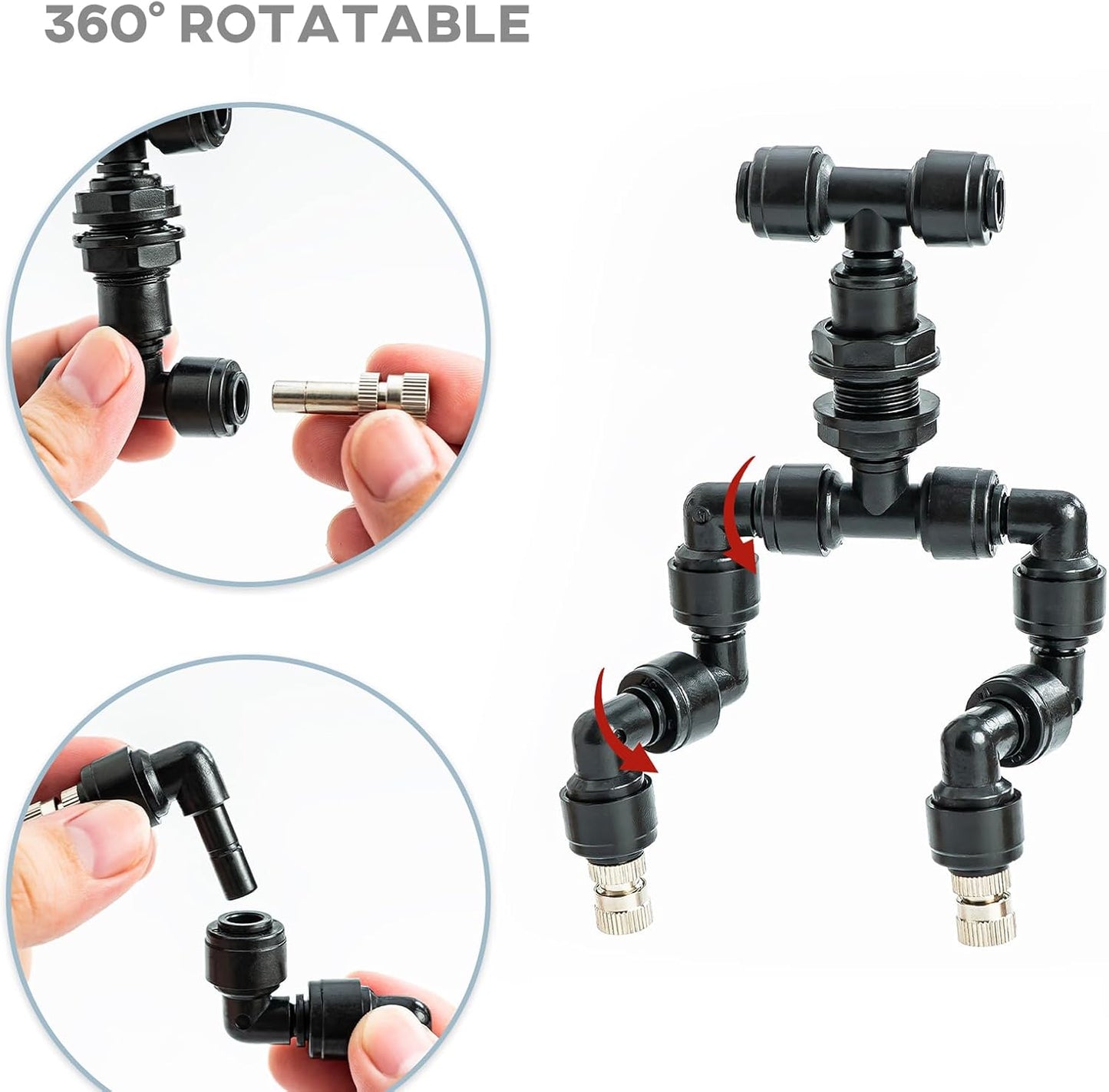 Reptile Terrarium Misting Nozzle 360 Degree Adjustable Reptile Fogger Mist Sprinkler, Dual-Head Black Misting Spray Nozzles for Aquarium Rainforest