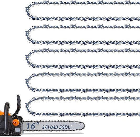 5 Pack 16 Inch Chainsaw Chain for Stihl 3/8" LP Pitch .043" Gauge 55 Drive Links Fits Stihl MS170, MS171, MS180c, 61PMMC3-55, Oregon R55 and More