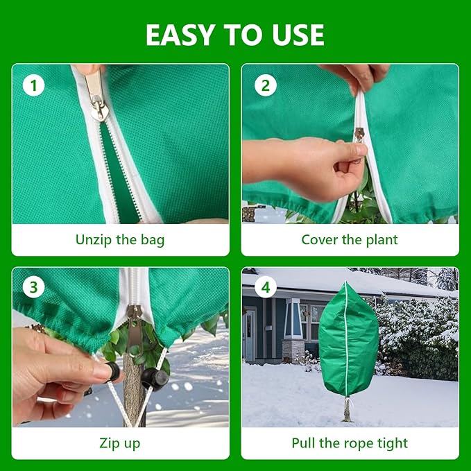 Plant Covers Freeze Protection – 2 Pack 95"x95" Extra Large Frost Blankets for Outdoor Plants, 2.8oz/yd² Heavy-Duty Tree Covers with Zipper & Drawstring – Reusable Winter Plant Freeze Cloth