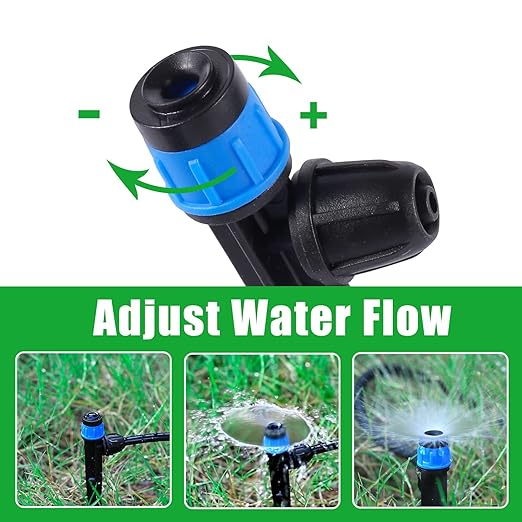Drip Irrigation Emitters with Adjustable 360 Degree Water Flow Drippers Sprayer for 1/4 inch Tubing, Garden Drippers Sprayer Perfect for House Garden Watering System.(50pcs-Blue 360 Degree Sprayer)