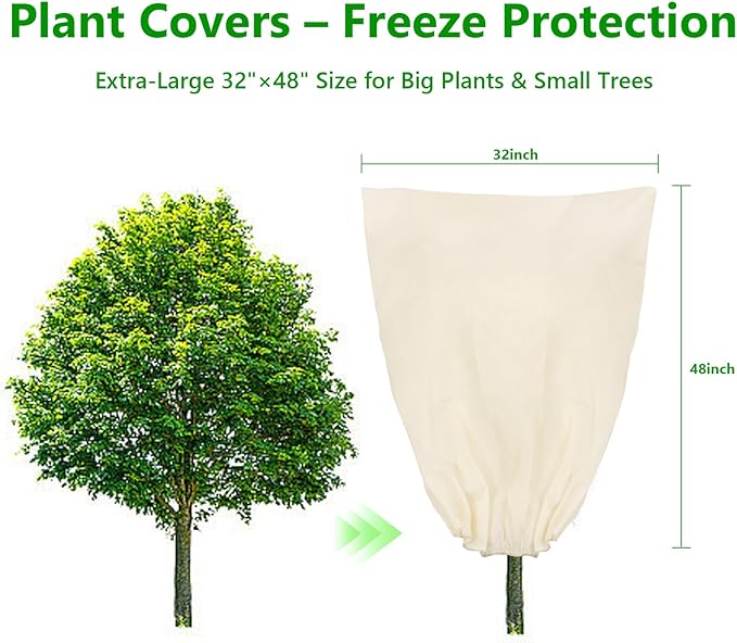 Plant Covers Freeze Protection, 4 Pack Round Frost Blankets for Outdoor Plants (32"x48") – Winter Plant Covers, 2.4oz/yd² Frost Cloth Plant Protection for Trees, Shrubs & Potted Plants