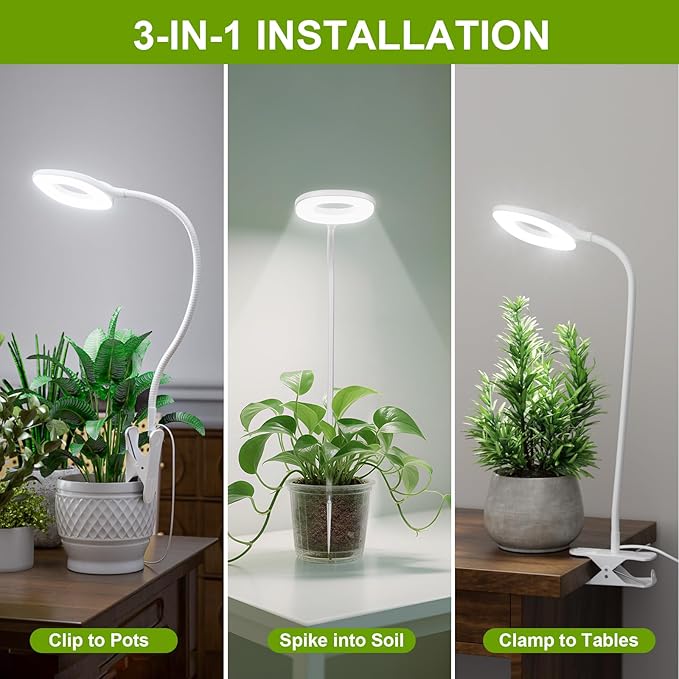 Full Spectrum Grow Lights for Indoor Plants, Clip On Plant Lights for Indoor Growing with 4/8/12H Timer, 3 Light Modes, 10 Dimmable Levels, Adjustable Gooseneck, Remote Control