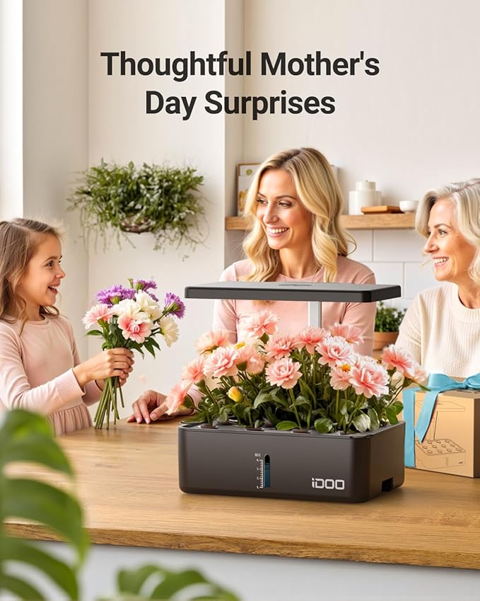 iDOO Hydroponics Growing System Kit 12Pods, Indoor Herb Garden System, with LED Grow Light, Built-in Fan, Auto-Timer, Adjustable Height Up to 11.3", for Home School, for Women Mom