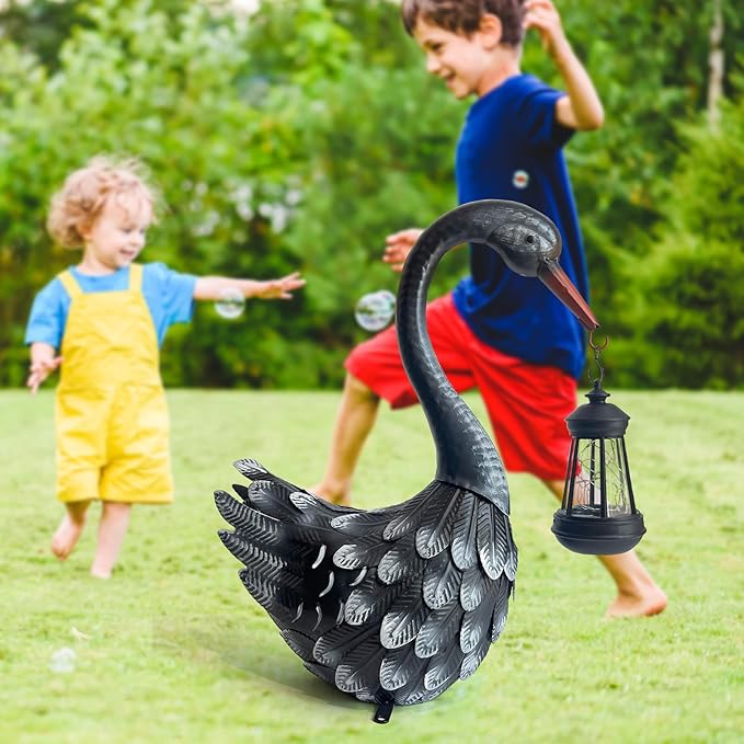 HONGLAND Solar Garden Statue Outdoor Swan Decor Bird Decor Lawn Ornament for Backyard Patio Porch Poolside(Black)